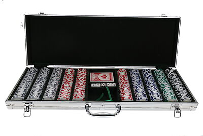 #ad Complete Poker Game Set with 500 Chips in Aluminum Metal Travel Case 23”