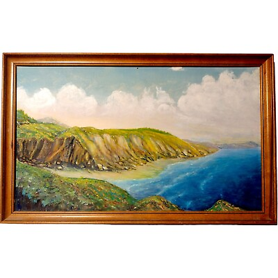 #ad Vintage Ocean Beach Landscape Oil Painting on Board Impasto 21x13quot; Natutical
