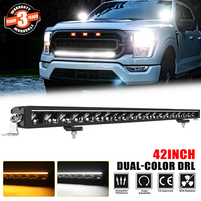 #ad Amber DRL Roof 42#x27;#x27; inch LED Light Bar Flood Spot UTV SUV Truck Offroad Driving
