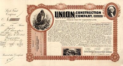 #ad Union Construction Co. Inc. Railroad Stock Certificate Branch Company of th