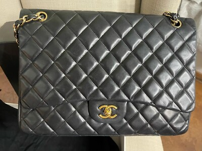 #ad Chanel black quilted lambskin 25k Plated gold hardware