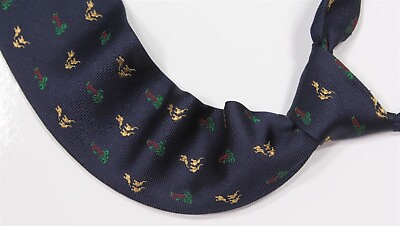 #ad Salvatore Ferragamo Navy Blue Woven Silk Elephants Palm Trees Silk Necktie Tie