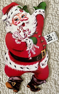 #ad #ad Unused Christmas Santa Wave NOS Cardboard Vtg Die Cut Cutout 1950 60s 7 1 2 Inch