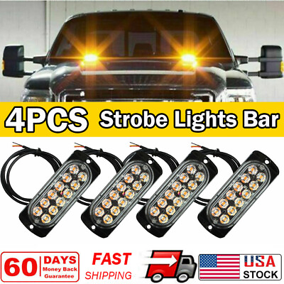 #ad 4x Amber 12 LED Car Truck Beacon Warning Hazard Flash Strobe Light