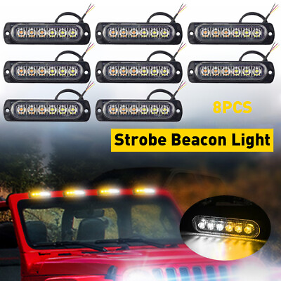 #ad 8X Amber White Car 6LED Truck Emergency Beacon Warning Hazard Flash Strobe Light