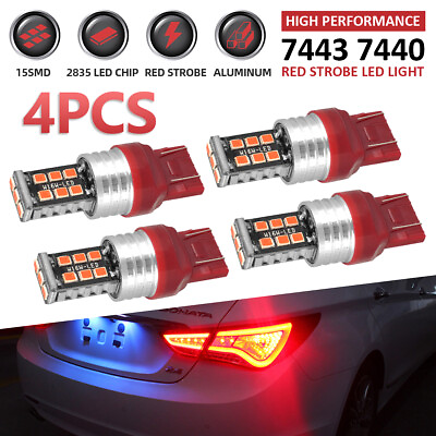#ad 4PCS T20 7440 7443 Red LED Strobe Flash Blinking Brake Tail Light Parking Bulbs