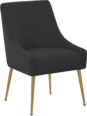 #ad First of a Kind Modern Boucle Dining Chair with Gold Metal Legs in Black