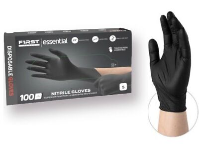 #ad First Glove Black Nitrile Light Industrial Disposable Gloves 3 Mil Latex Free