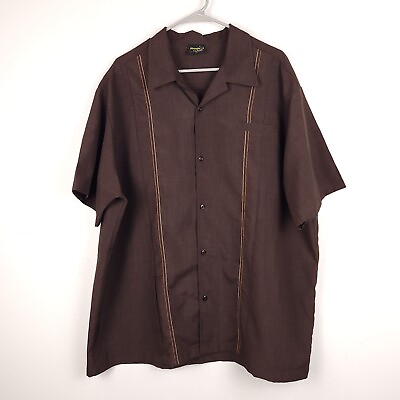 #ad Steady Shirt Men#x27;s XXXL Brown Stripe Bowling Classics Button Up Short Sleeve