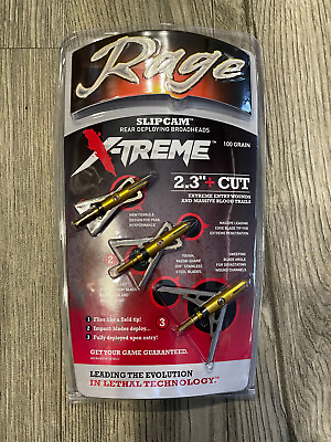 #ad Rage SLIPCAM Xtreme Extreme mechanical Broadheads 100 Grain 2.3quot; HUGE CUT
