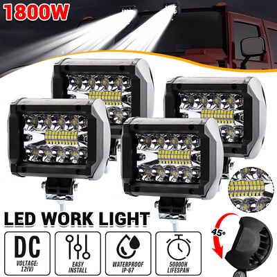 #ad 4PCS 4quot;Inch 12V 1800W LED Work Light Bar Flood Pods Driving Off Road Tractor 4WD