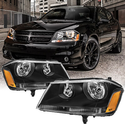 #ad For 2008 2014 Dodge Avenger Headlights Assembly Black Housing Amber Corner