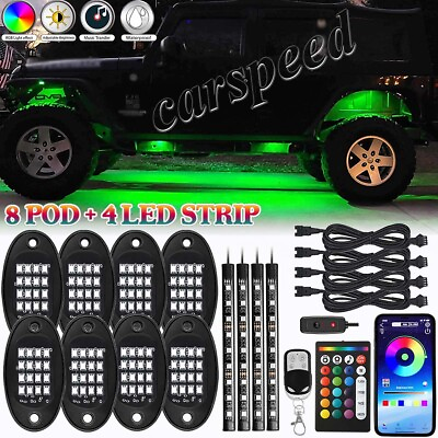 #ad 12Pcs RGB LED Rock Neon Light Lamp Kit Bluetooth APP Music Control Truck Offroad