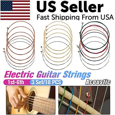 #ad 3 Sets of 6 Guitar Strings Replacement Steel String For Acoustic Guitar 1st 6th