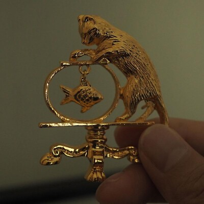 #ad #ad Antique Jewelry Cat Vintage Fishing Brooch Personality Vintage Brand Gold Plated