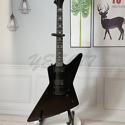 #ad Factory Black Explorer Electric Guitar Snakebyte Inlay HH Pickups Mahogany Body