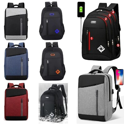 #ad #ad Men#x27;s Waterproof Laptop Bag Backpack Travel Rucksack School w USB Charging Port