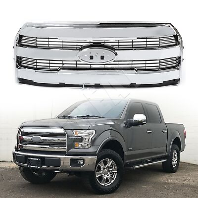 #ad For 2015 2017 Ford F150 F 150 Front Upper Grille Grill W O Camera Chrome