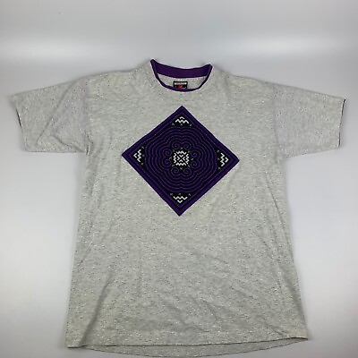 Vintage Signal Sport Tag Men#x27;s L Double Collar Stitched Geometric Design T Shirt