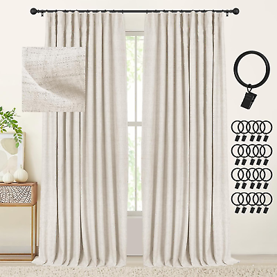#ad Cream Blackout Curtains 96 Inches Long 100% Black Out Curtains Linen Textured T