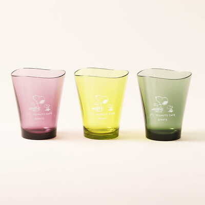 #ad SNOOPY Soft Tumbler set of 3 PEANUTS Cafe Japan limited Plakira Yellow Green