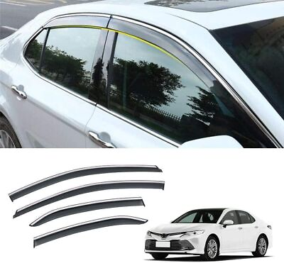 #ad For 18 23 Toyota Camry Clip on Chrome Trim Smoke Tinted Window Visor Rain Guard