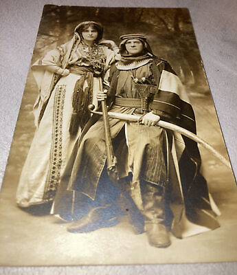 #ad c1910 RPPC Couple dressed up in Moroccan outfits and Couple Is Identified.