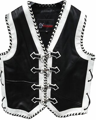 #ad Motorcycle Vest Leather Waistcoat Triple Braided Leather Motorbike Custom Vest