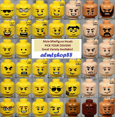 #ad LEGO MALE Minifigure Heads PICK YOUR STYLE Yellow Flesh Faces People Town