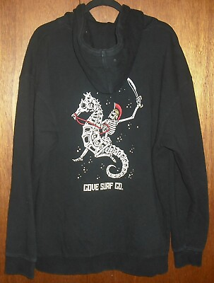 #ad Cove Surf Co Hoodie Pullover Sweatshirt Seahorse Skeleton Graphics Black XL