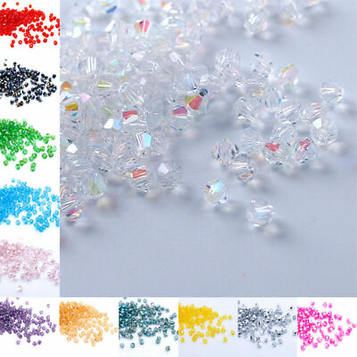 #ad UP 100pcs 3mm Charms Bicone Faceted Glass Crystal Loose Spacer Jewelry Beads