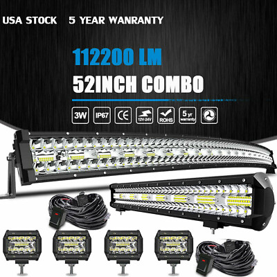 #ad 52Inch 1122W LED Light Bar Combo 20quot; 4quot; CUBE PODS OFFROAD SUV For Ford 52 20quot;