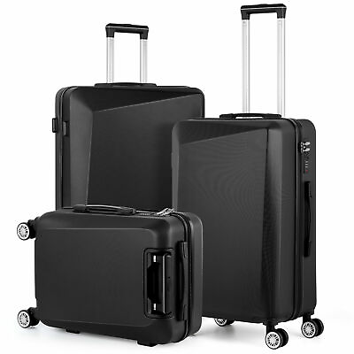 #ad 3 Piece Luggage Set Spinner Hardshell Suitcase w TSA Lock Traveling Case Black
