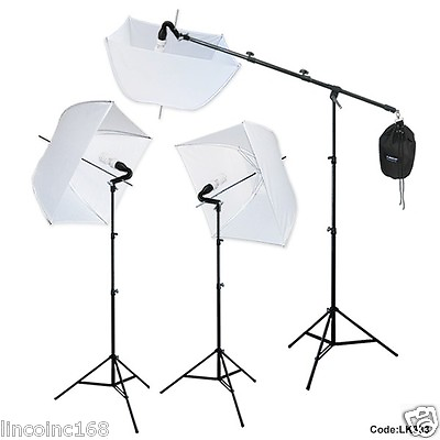 #ad Studio Photography Photo Equipment White Softbox Umbrella Boom Stand Light Kit