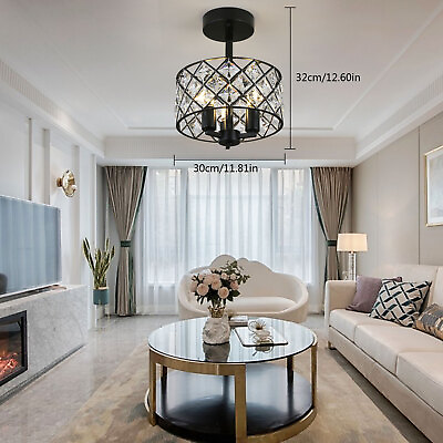 #ad 30cm Black Crystal Chandelier Modern Ceiling Light Pendant Lamp Lighting Fixture