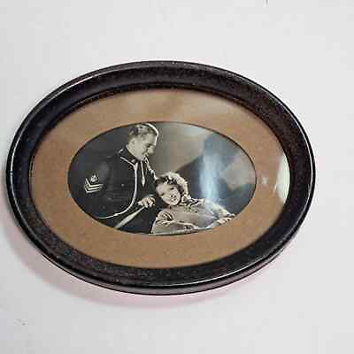 #ad Vintage Oval Photo Frame with Mat and Couple 1930s Photo Military Uniform