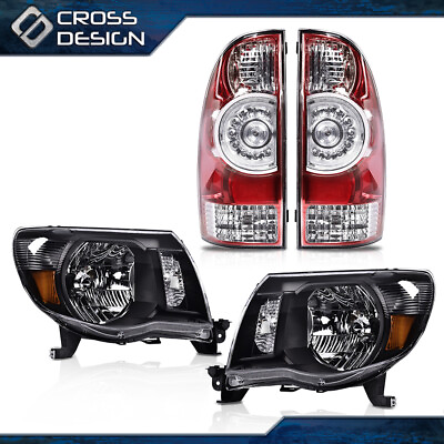 #ad Fit For 05 11 Toyota Tacoma Black Headlights Lamps amp; Red Tail Lights Right Left