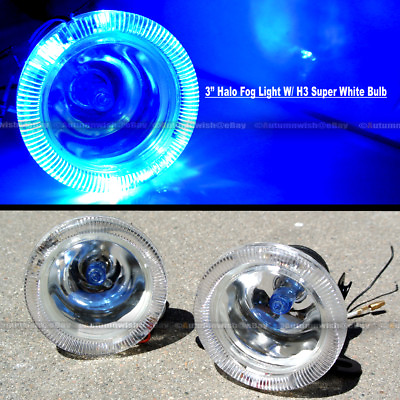 #ad For Challenger 3quot; Round Super White Blue Halo Bumper Driving Fog Light Lamp Kit