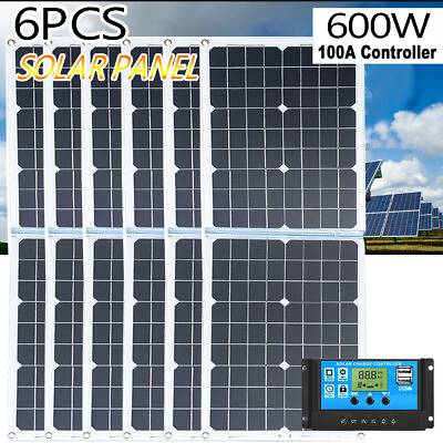 #ad 600 Watts Solar Panel Kit 100A 12V Battery Charger w Controller Caravan Boat US