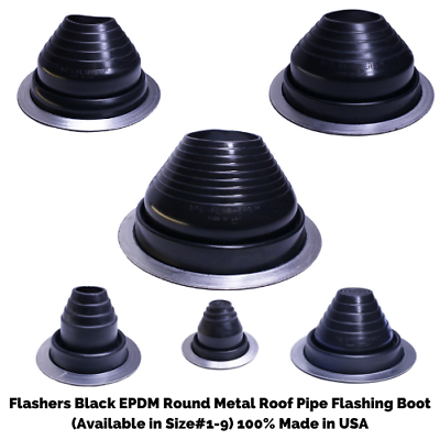 #ad Flashers Black EPDM Round Metal Roof Pipe Flashing Boot Size#1 9 Made in USA