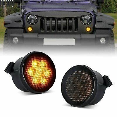 #ad Smoke LED Turn Signal Lights Amber Grill Lights For Jeep Wrangler JK JKU 07 17