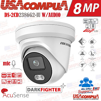 #ad Hikvision 4K 8MP IP Camera Darkfighter Built in Mic DS 2CD2386G2 IU AcuSense
