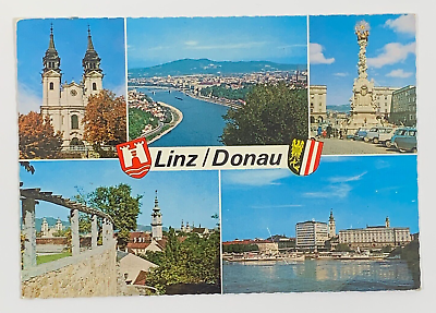 #ad Linz Donau Austria Multiview Postcard Posted 1980