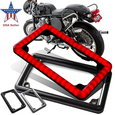 #ad Universal led Lighting Motorcycle License Plate Frame Black 2 Functions