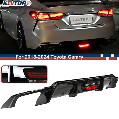 #ad Rear Bumper Diffuser for 2018 2024 Toyota Camry SE XSE Glossy Black W LED Light