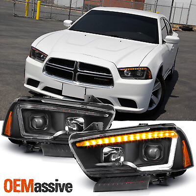 #ad Fit Switchback LED 2011 2014 Dodge Charger Black DRL Tube Projector Headlights