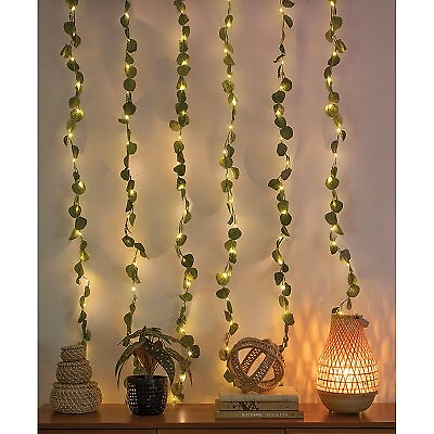 #ad Faux Eucalyptus LED Curtain Vine Warm String Lights White Green West amp; Arrow