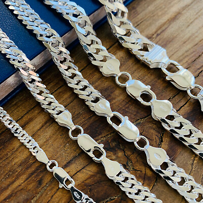 #ad Real Solid 925 Sterling Silver Double Cuban Mens Boys Chain Bracelet or Necklace