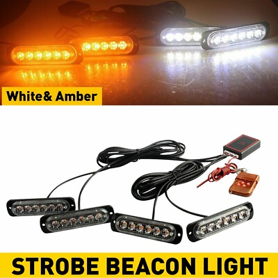 #ad #ad 4X Amber White 6 LED Car Truck Urgent Beacon Warning Hazard Flash Strobe Light