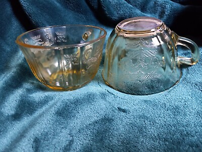 #ad 1930#x27;s Federal Amber Yellow Madrid Depression Glass 7 oz. Tea Cups Set of 2